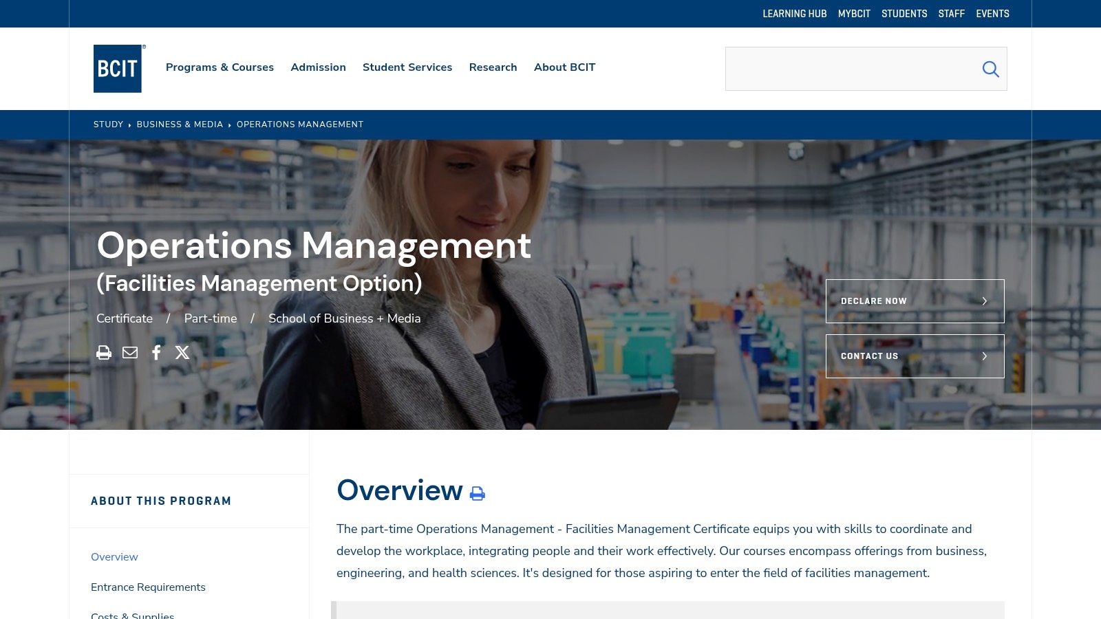BCIT – Operations Management (Facilities Management Option) & MMP statement