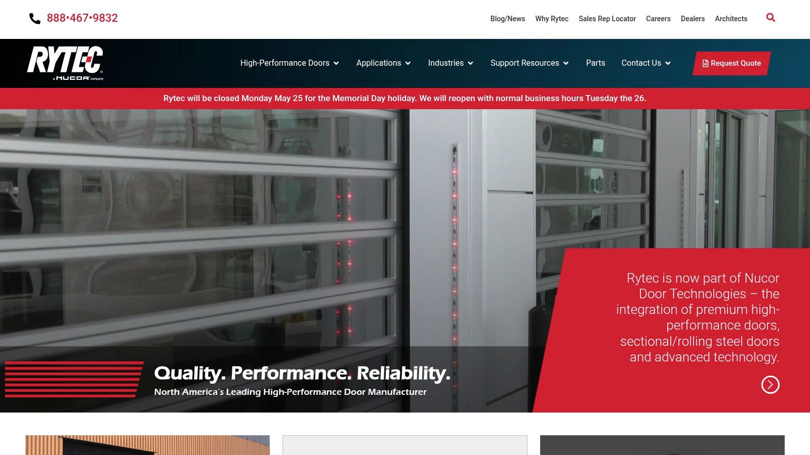 Alt text: Rytec high-performance garage door installation YouTube resource showing commercial high-speed door application in industrial facility