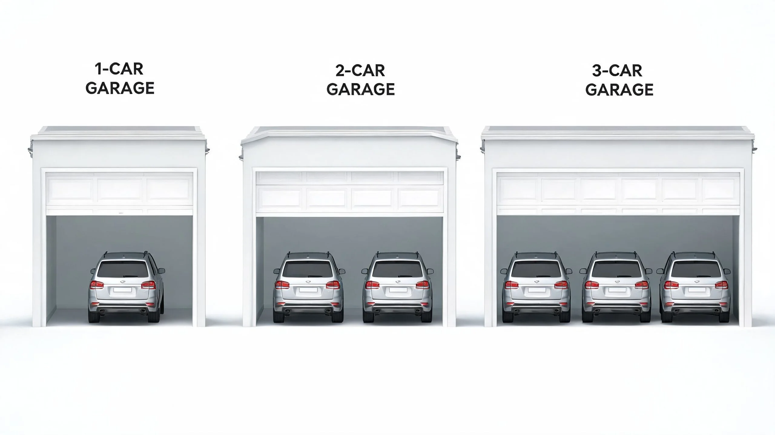 A diagram comparing single, double, and triple garage parking spaces with cars parked inside each unit.