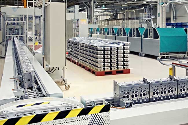 commercial manufacturing line of goods being made