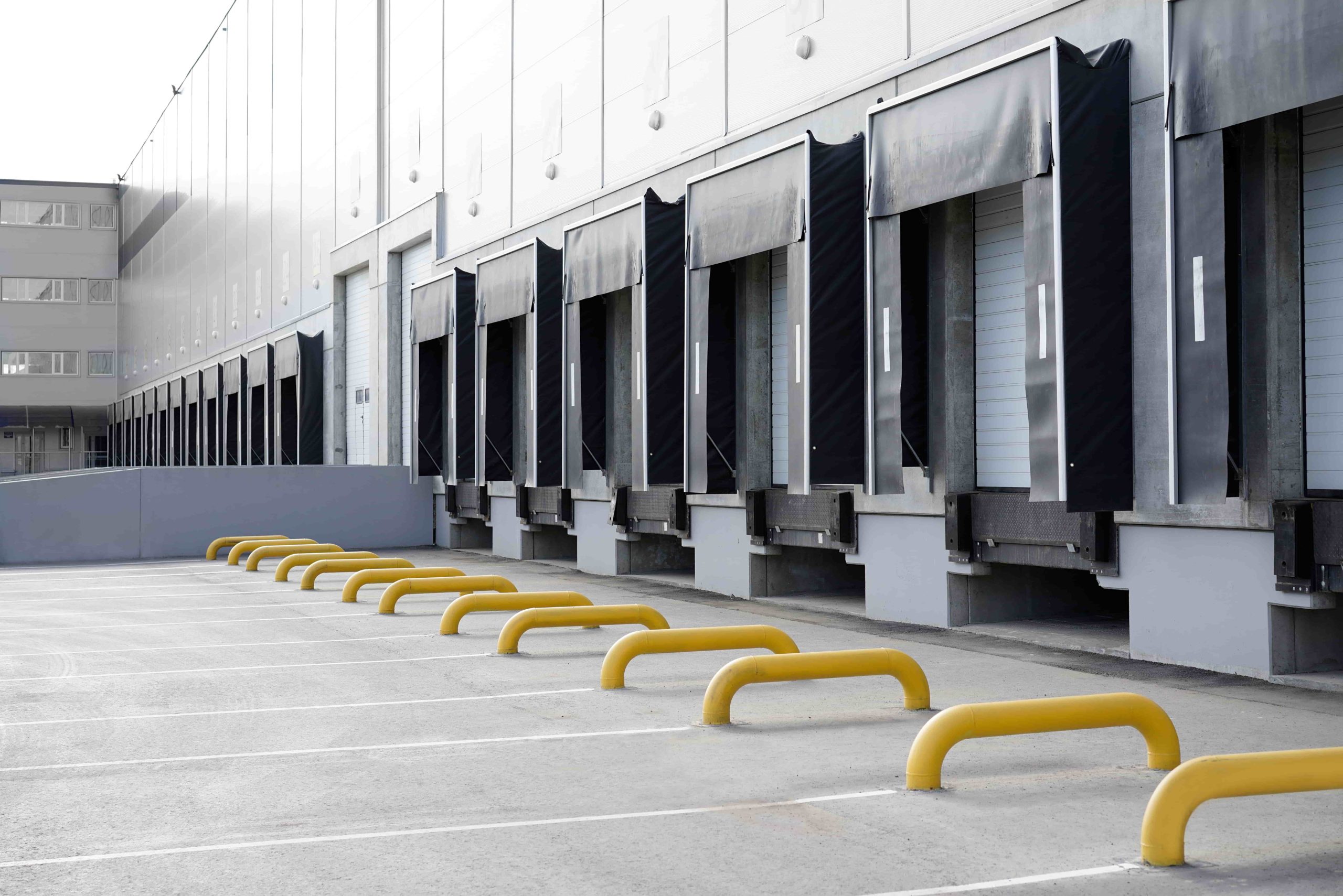 Receiving area of a warehouse with a row of loading docks