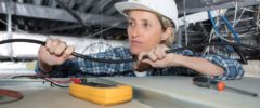 Technician inspecting a machine
