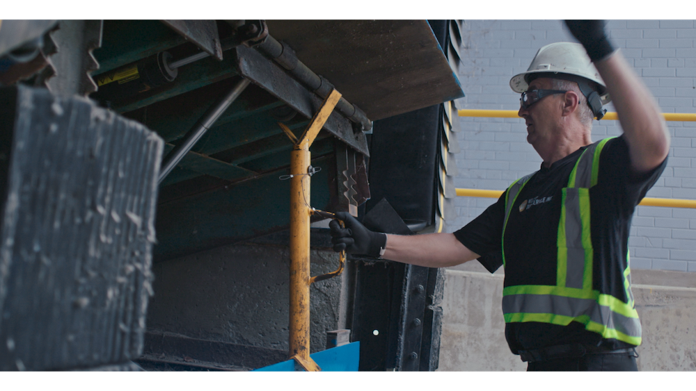 technician working on a warehouse dock