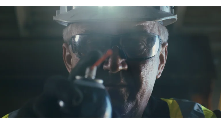 Technician spraying lubricant