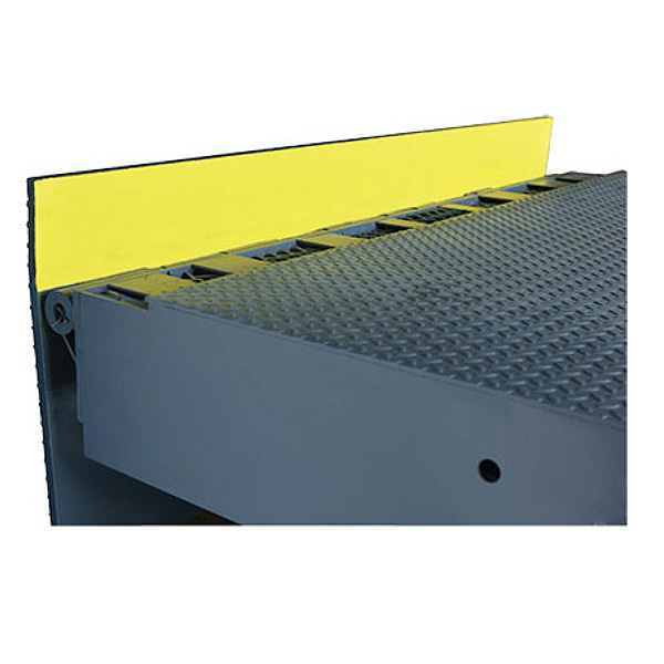 Forklift approaching dock lip safety barrier