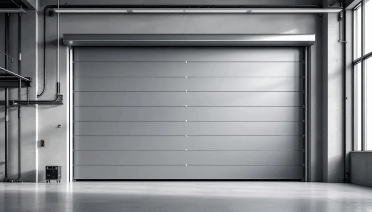 Key features of interior roll up doors displayed in an industrial setting.
